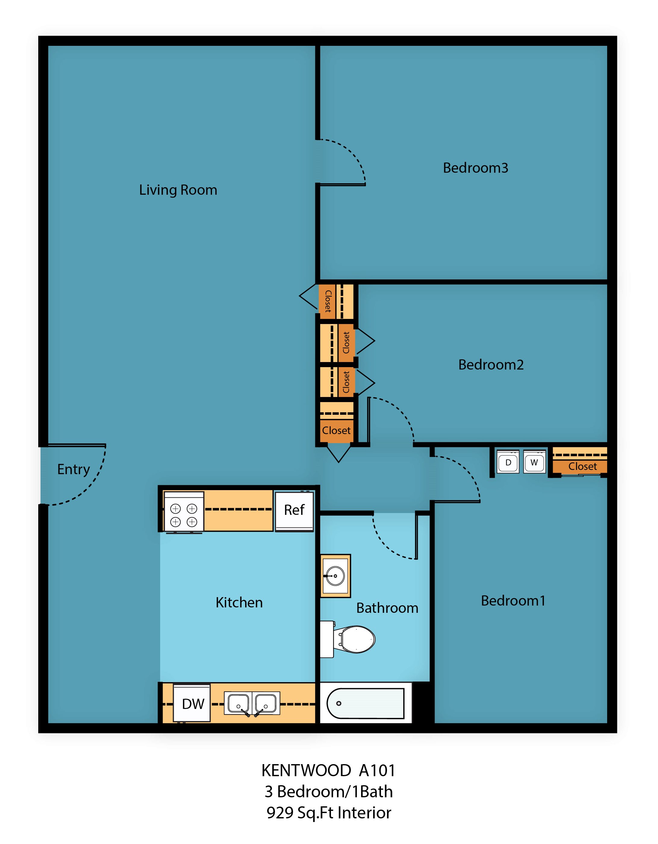 3 Bed 1 Bath c Floor Plan 2
